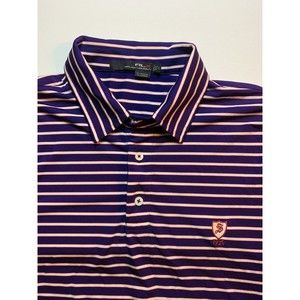 RLX Ralph Lauren Polo Shirt Mens Large Purple Striped Short Sleeve Golf Light